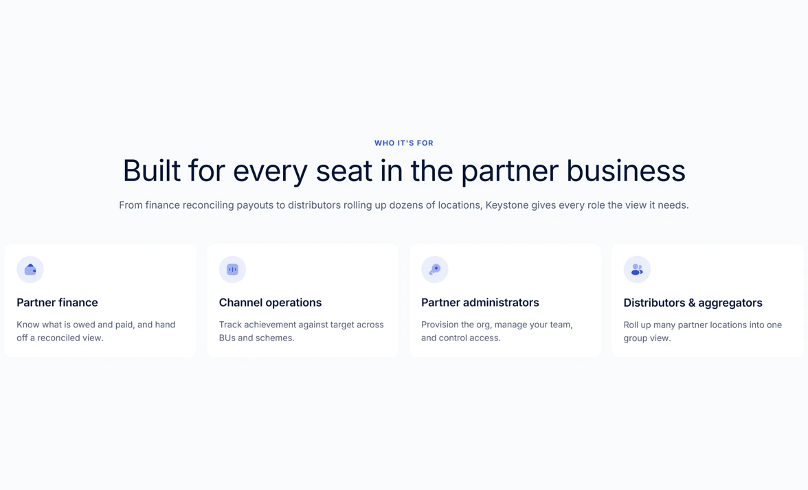 Keystone for channel partners, distributors, and aggregators