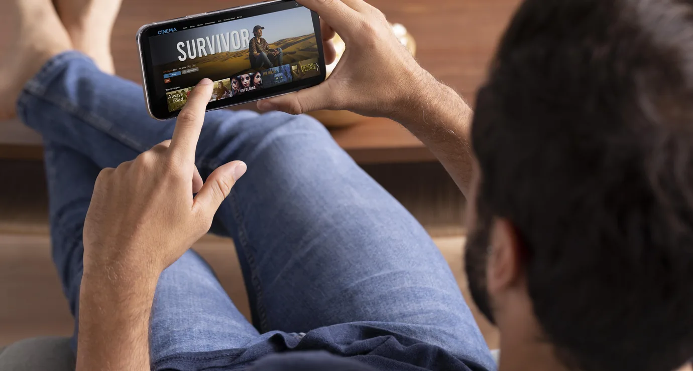 On-demand video library browsed on a phone