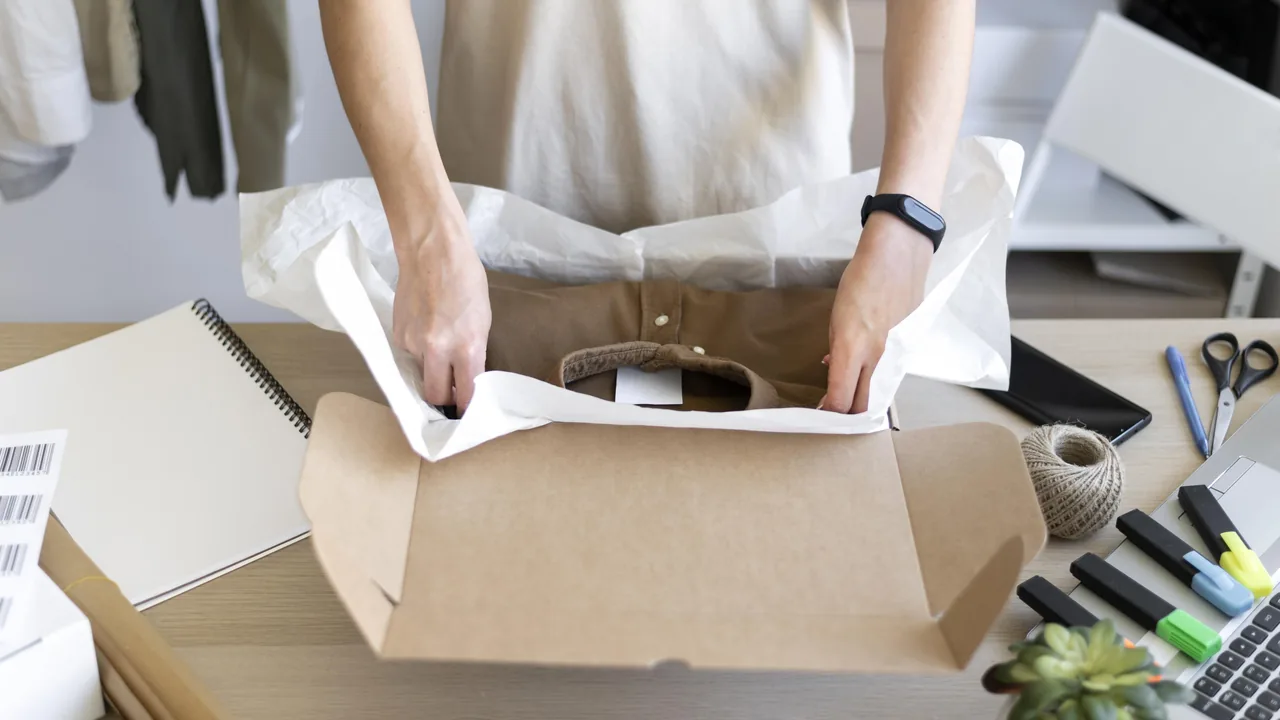 Returned apparel being processed in a warehouse