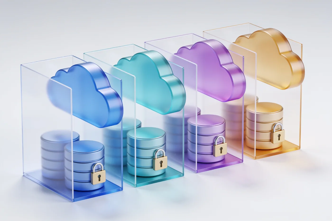 Each tenant's data held in its own isolated, locked vault